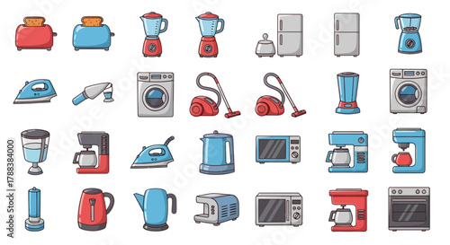 Assorted household appliance vector icons offering a playful and modern aesthetic