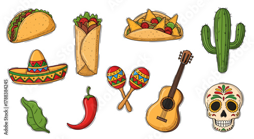 Authentic mexican culture and cuisine illustration featuring iconic elements of mexico