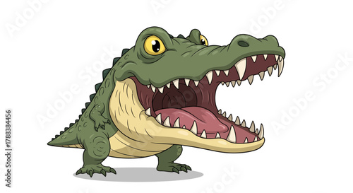 Cartoon Crocodile Character with Open Mouth Isolated on White Background design