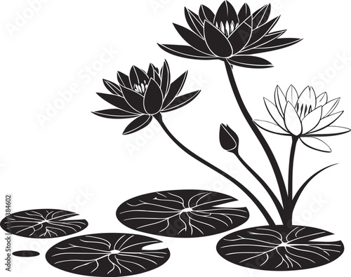 silhouette of lotus flowers and lily pads
