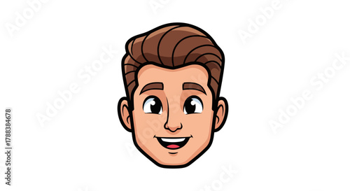 Cartoon face of a smiling man with brown hair and fair skin illustration design