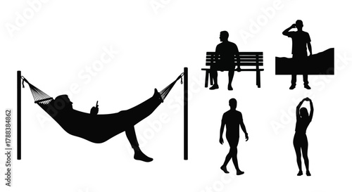 Silhouettes of people relaxing posing and enjoying a peaceful outdoor scene