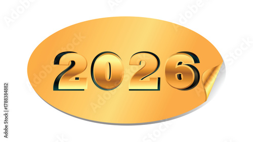 Gold 2026 Oval Sticker Vector with Curled Corner