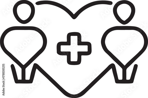 connection with people,Two people connected by heart and medical cross