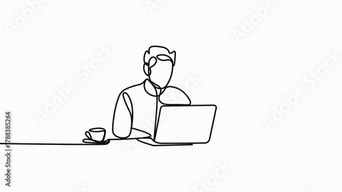 Businessman Working on Laptop – One Line Self-Drawing Animation