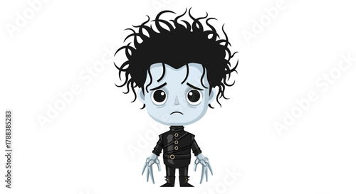 Cartoon styled illustration featuring an isolated forlorn character with scissor hands
