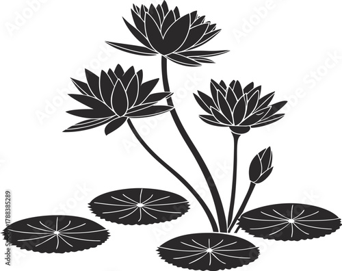 silhouette of lotus flowers and lily pads