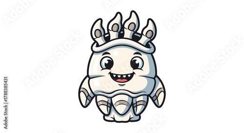 Cartoonish charming creature with shell armor and crown like protrusions whimsical character