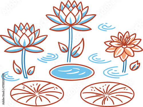 silhouette of lotus flowers and lily pads