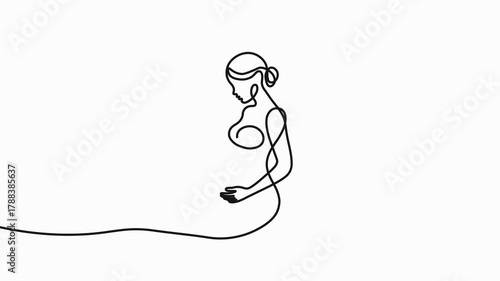 Minimal Pregnant Woman Holding Belly Line Art