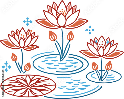 silhouette of lotus flowers and lily pads