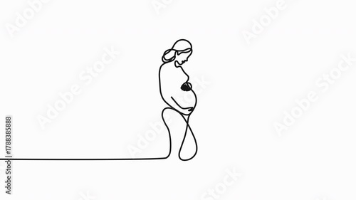 Minimal Pregnant Woman Holding Belly Line Art