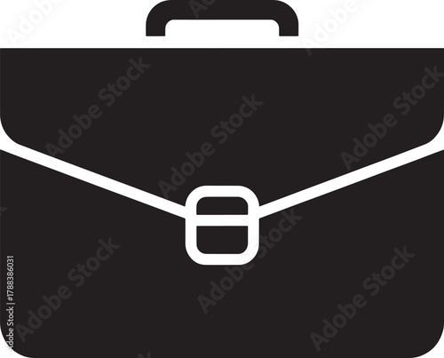 Black and white icon of a briefcase with a buckle closure business work