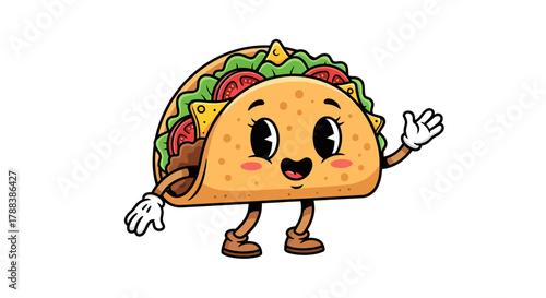 Cheerful animated taco character spreading joy and delicious vibes with its festive appearance
