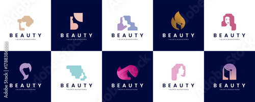 A collection of elegant beauty logos, professional hairstylists, salons and spas, vector design templates.