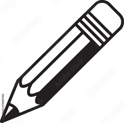 Black outline icon of a pencil with an eraser on a white background writing drawing