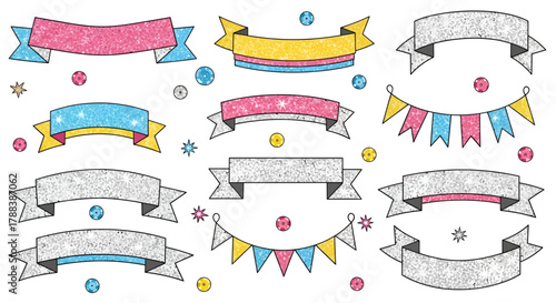 Collection of whimsical illustrated banners and garlands, perfect for celebratory designs or