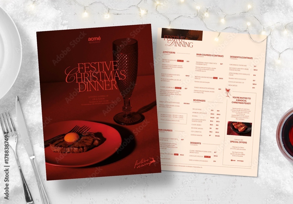 Christmas Menu Template for Modern Festive Dinner Menus & Layouts Stock ...