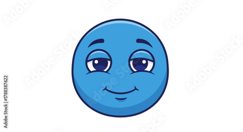 Contented blue emoticon with gentle smile radiates calm and serene expression, poised and composed
