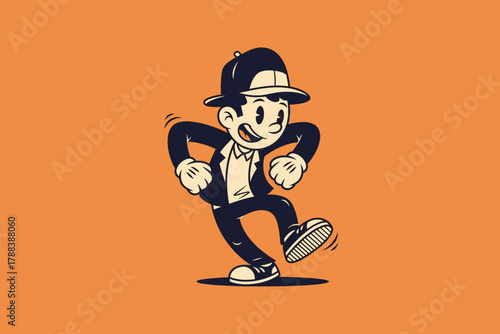 Vintage Cartoon Character Dancing with a Hat and Suit.