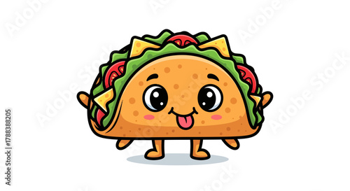 Delightful dancing taco with charming big eyes, tomatoes, cheese, and refreshing lettuce
