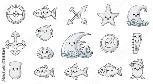 Delightful nautical elements collection with charming expressions evoking a sense of ocean bliss