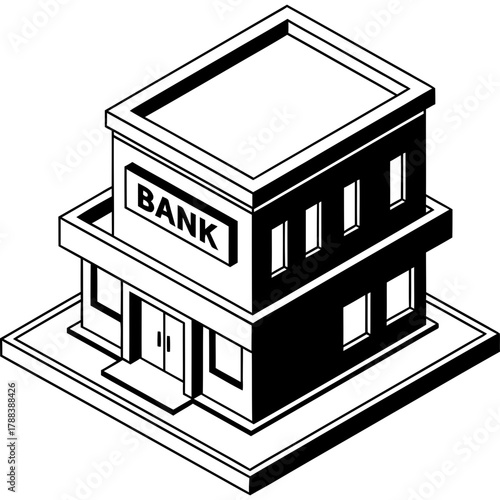 Modern bank building icon for financial services and commerce