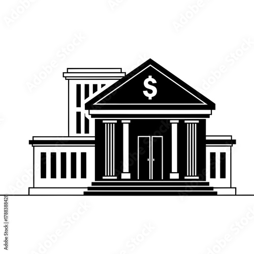 Iconic bank building with dollar sign symbolizes financial security and prosperity