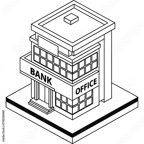 Isometric bank office building with a modern design for financial services use