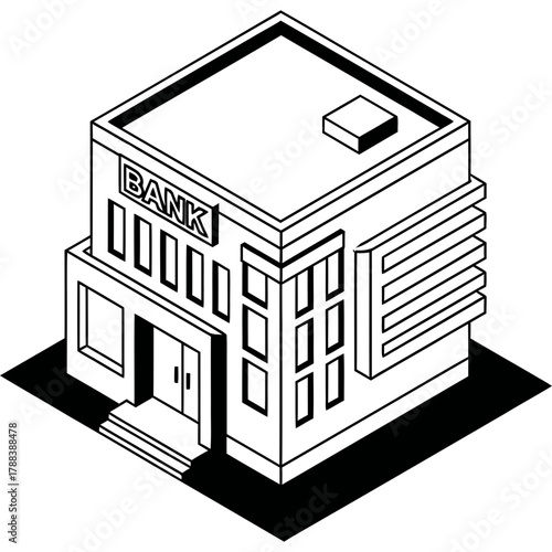 Modern bank building facade isometric perspective for financial services