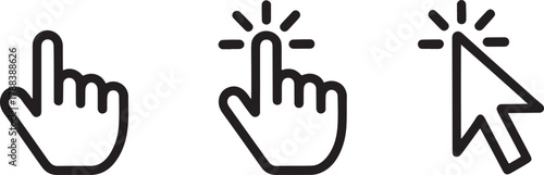 Outline Hand Cursor and Arrow Pointer Click Icons on White Background vector illustration