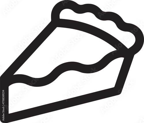 Slice of pie icon with wavy crust on white background dessert food