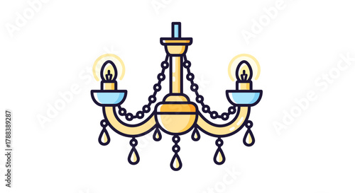 Elegant chandelier illustration with charming golden hue and intricate details bringing