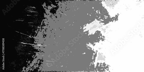 Abstract monochrome grunge texture with dark black to white gradient and rough distressed edges