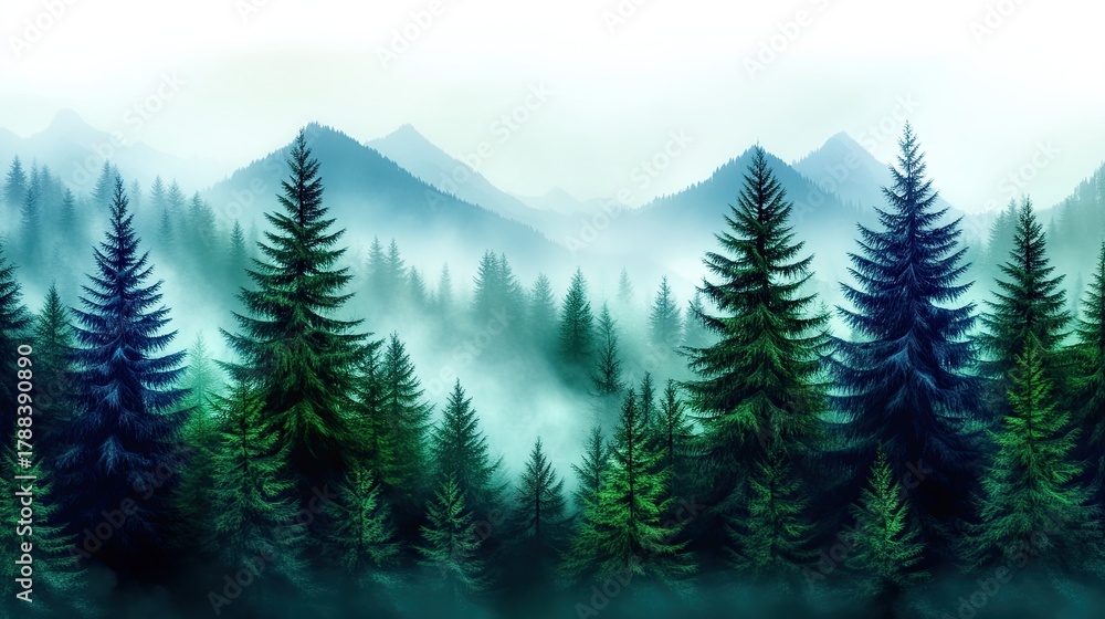 Fototapeta premium Misty Morning in a Serene Forest Scene
