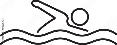 Dynamic swimmer diving into abstract water waves line art