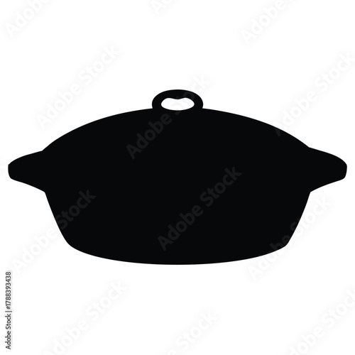 Black pot vector silhouette illustration kitchenware cooking equipment cookware lid
