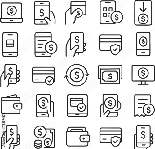 Digital Payment Line Icons Pack – Vector Icons for Fintech, Banking, and Mobile Payment UI Design