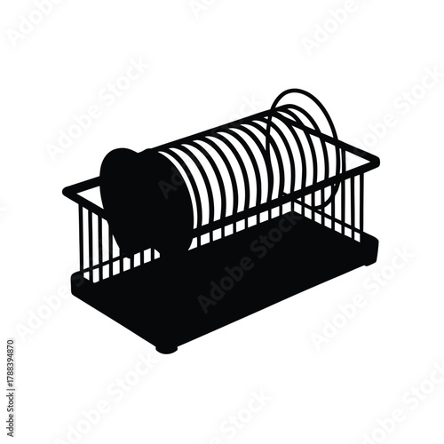 Silhouette of Dish Rack to Hold Plates Cups Bowls and Serving Utensils
