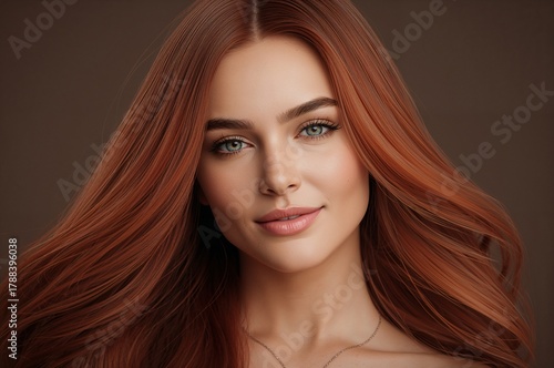 Stunning portrait of a woman with flowing red hair and captivating eyes