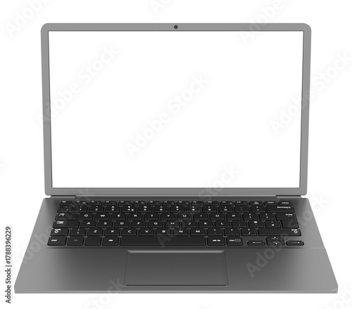 A stylish gray laptop with an insulated screen is the perfect layout for design. The ergonomic keyboard and minimalist design emphasize the professional style.