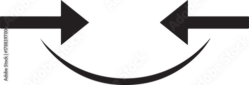 Black arrows pointing inward towards a curved line direction