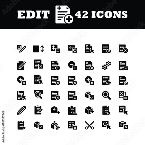 Professional modern icon set for document editing, management, and digital workflow tasks, enhancing user interface design and productivity.