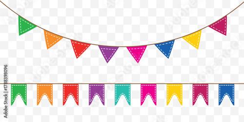 Set of multicolored buntings garlands flags isolated on white background. carnival colored garlands and bunting. confetti festive colorful carnival. Best Design Collection. EPS 10