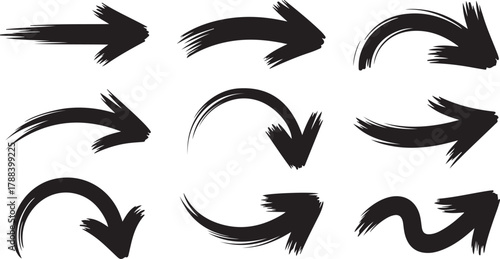 Black Brush Stroke Arrows Directional Symbols vector