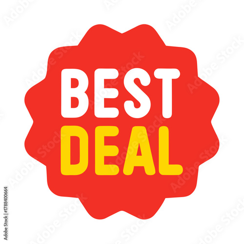 Bright red starburst shape with best deal text