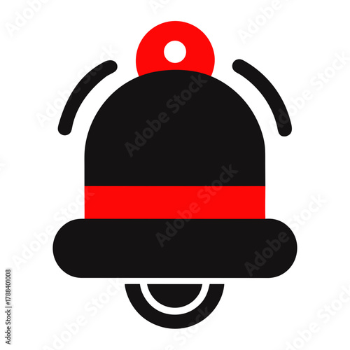 Stylized black and red bell icon with ringing sound waves