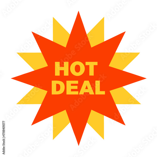 Bright red and yellow starburst with hot deal text