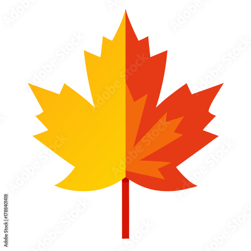 Stylized maple leaf in autumn colors yellow and red
