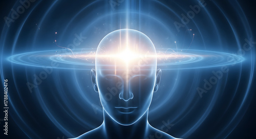 Abstract Glowing Human Head with Energy Field and Aura